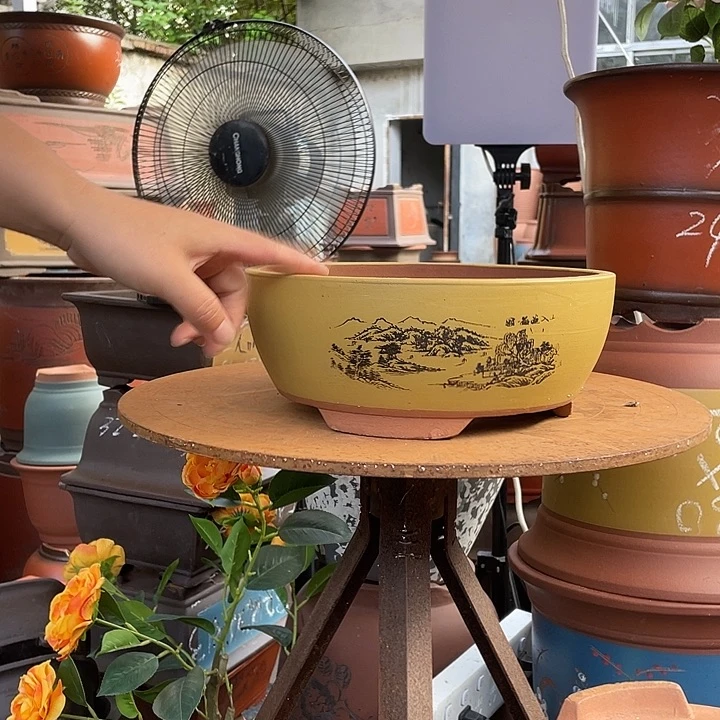 黄色江山如画小花盆紫砂