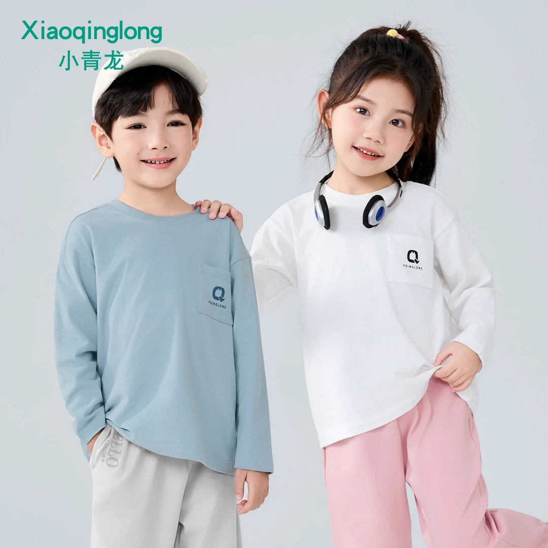 小青龙春装新品男童女童磨毛长袖T恤童装春款儿童休闲打底衫上衣