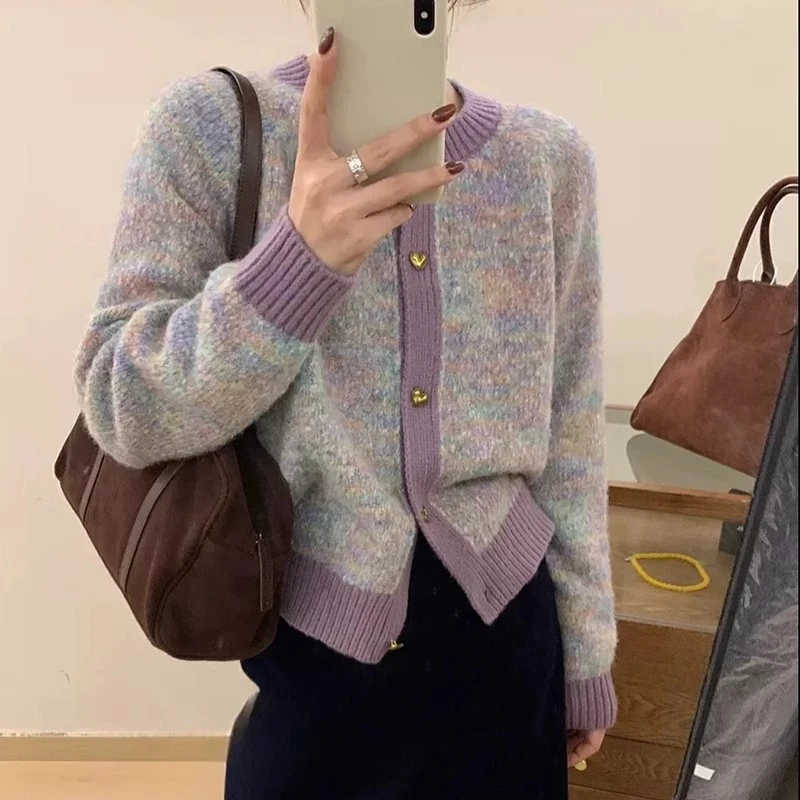 网红小香风花纱圆领开衫针织衫秋季女装爆款慵懒风宽松外套上衣潮