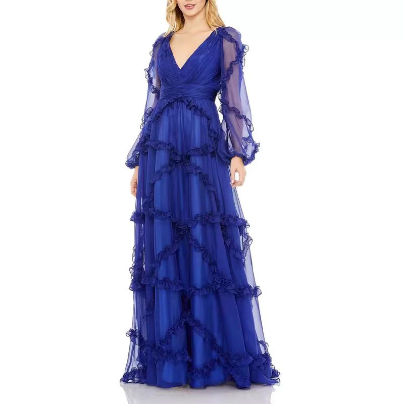 ［依易原创］欧洲站气质高腰显瘦木耳边连衣裙C0607