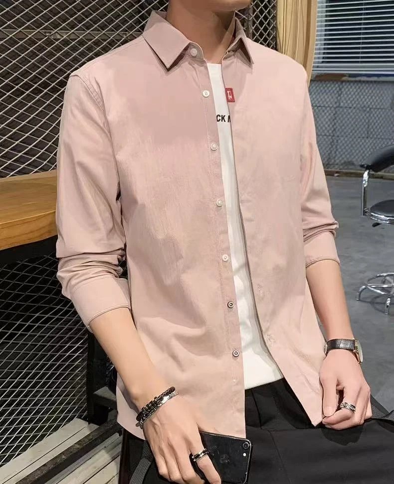 螺纹弹力棉藕色四季款男女同款长袖衬衫