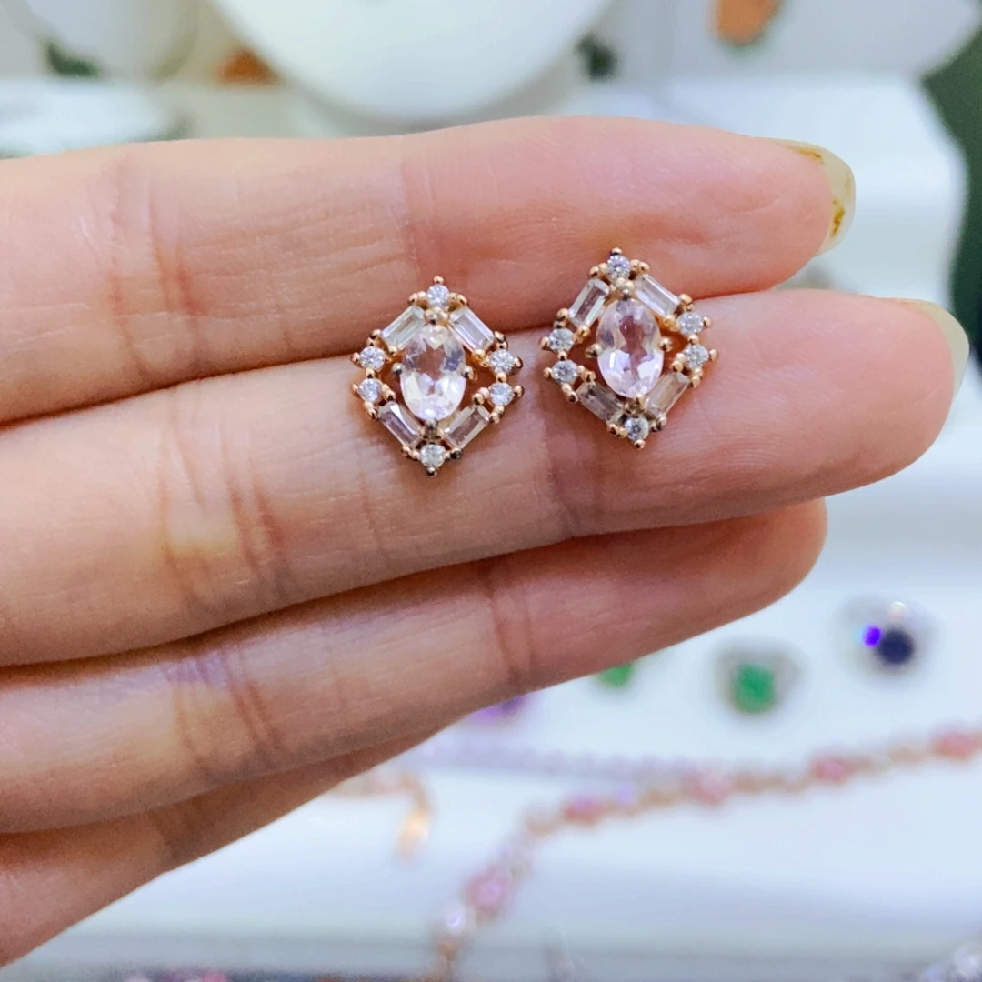 银S925镶嵌绿柱石耳饰