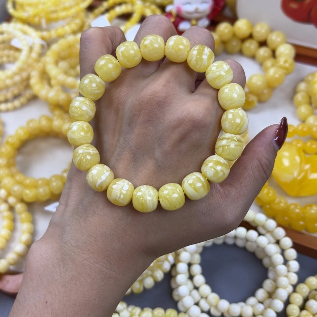 琥珀未镶嵌手链12mm 虎皮