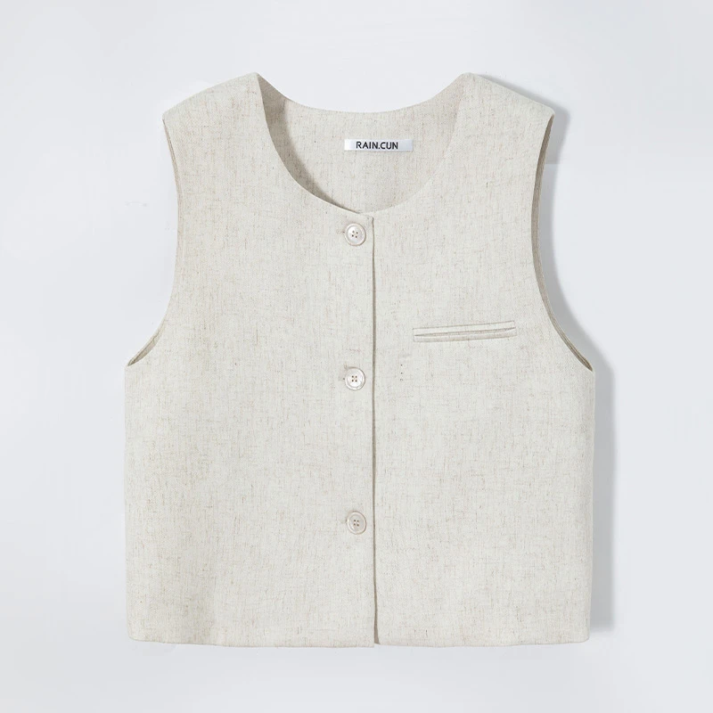 RAIN▪CUN麦色丨无袖马甲 燕麦色针织时尚常规宽松休闲亚麻马甲699