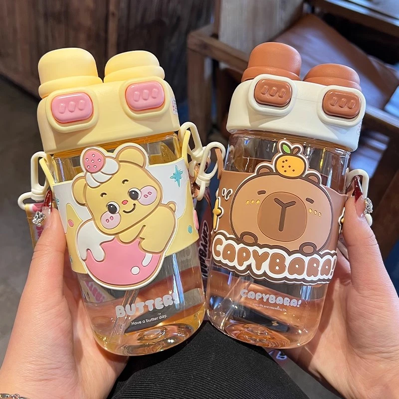 奇怡卡皮巴拉水杯2025新款女生可爱高颜值吸管杯夏天学生双饮水杯