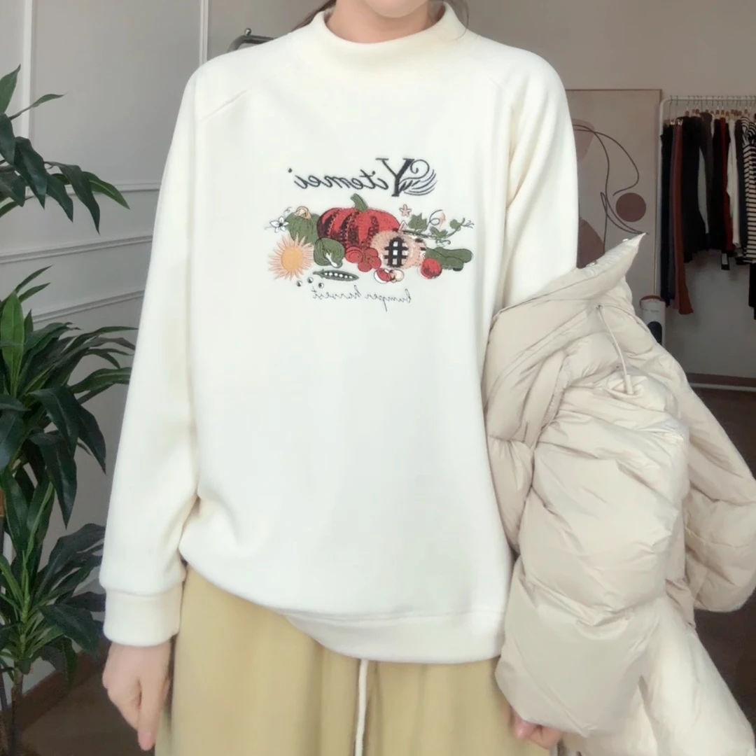 美亚恩NANA【暖绒绒】秋冬奥利绒中领加绒刺绣卫衣防风保暖C0087