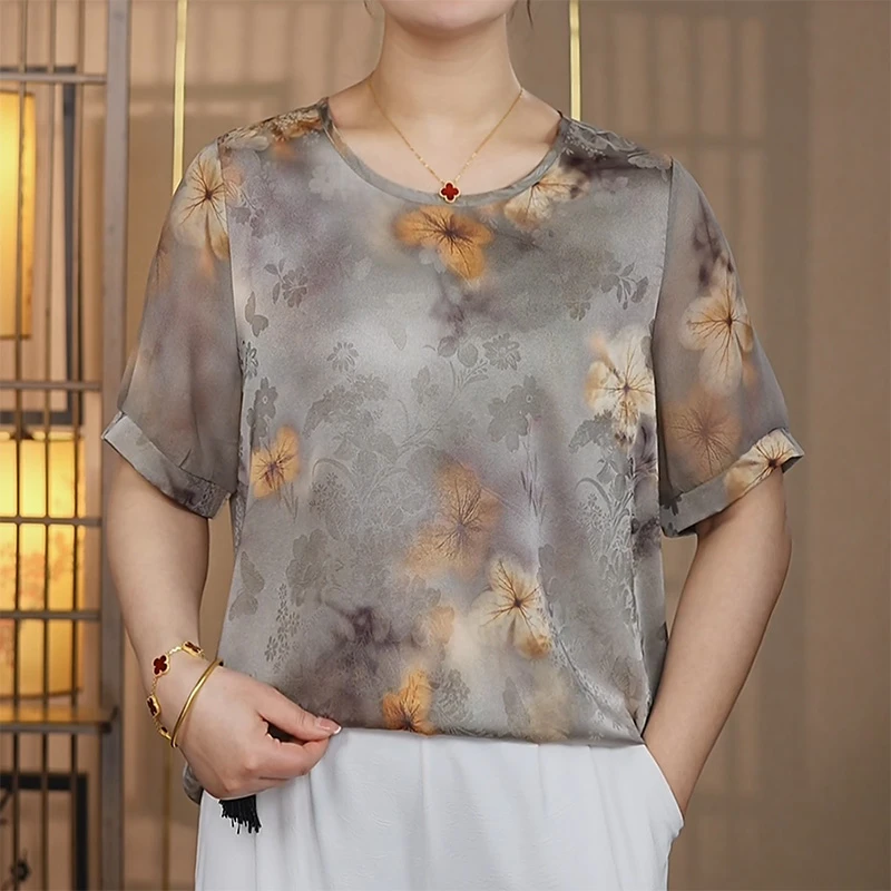 【101蝶恋花花萝】2025年春季新款显瘦时尚百搭圆领妈妈装小衫