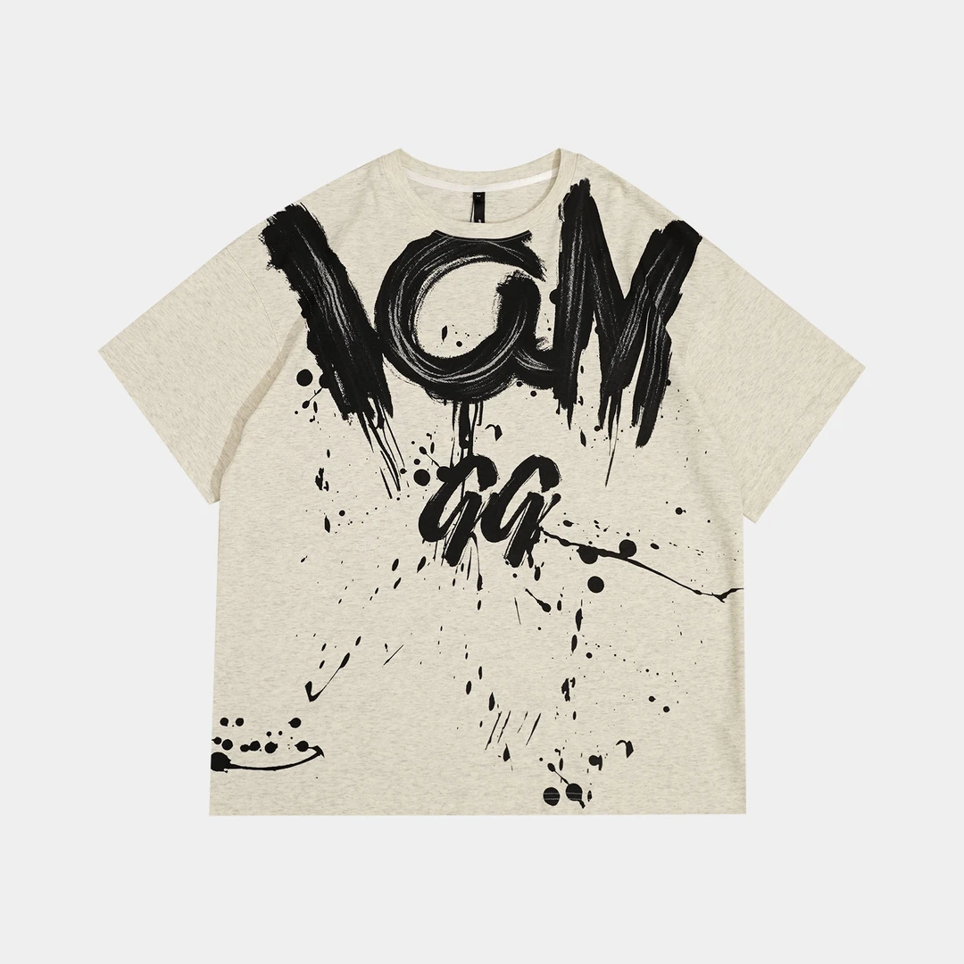 GGAHOLIDAY美式复古宽松休闲喷墨涂鸦印花圆领显瘦短袖T恤-152375