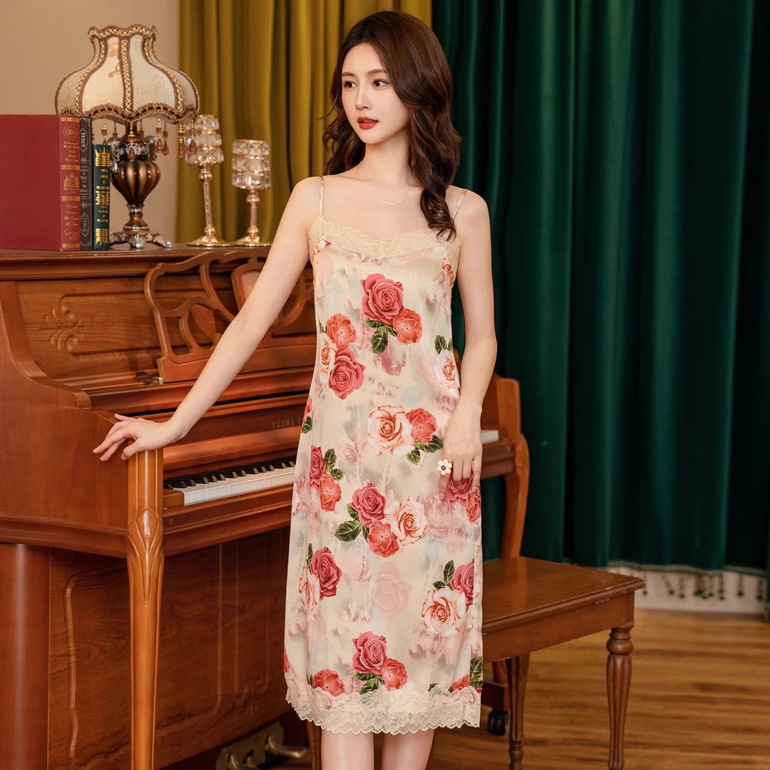 达芬奇密码【巴黎往事】2025港风显瘦碎花女款气质性感不带胸垫睡裙