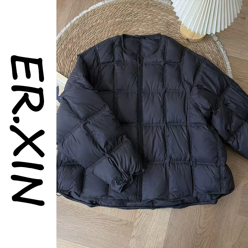 ER.XIN-‘暖方块’-高定款 行线方块格羽绒服 韩系定制款 质感满满