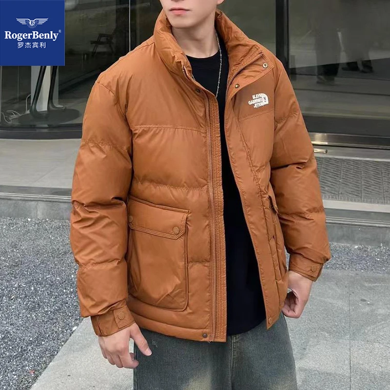 罗杰宾利白鸭绒轻薄羽绒服2024新款工装夹克百搭男外套冬季866623