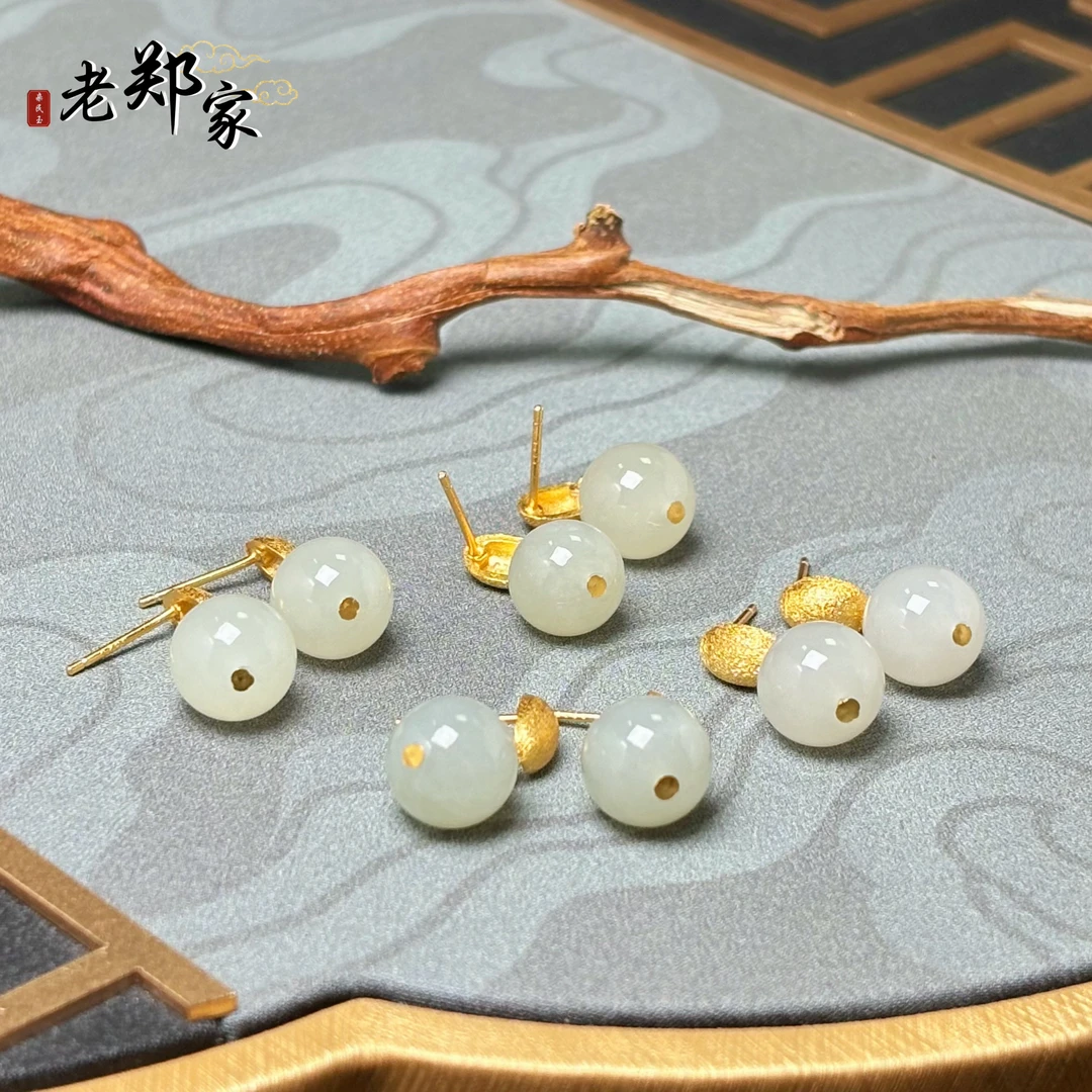 【老郑家】925银和田玉耳饰一对(多样性发一件) E74