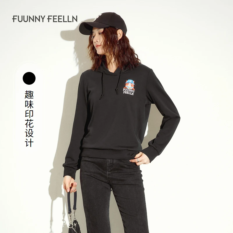 FF||仿佛连帽卫衣女外套黑色套头宽松薄款休闲FM00699