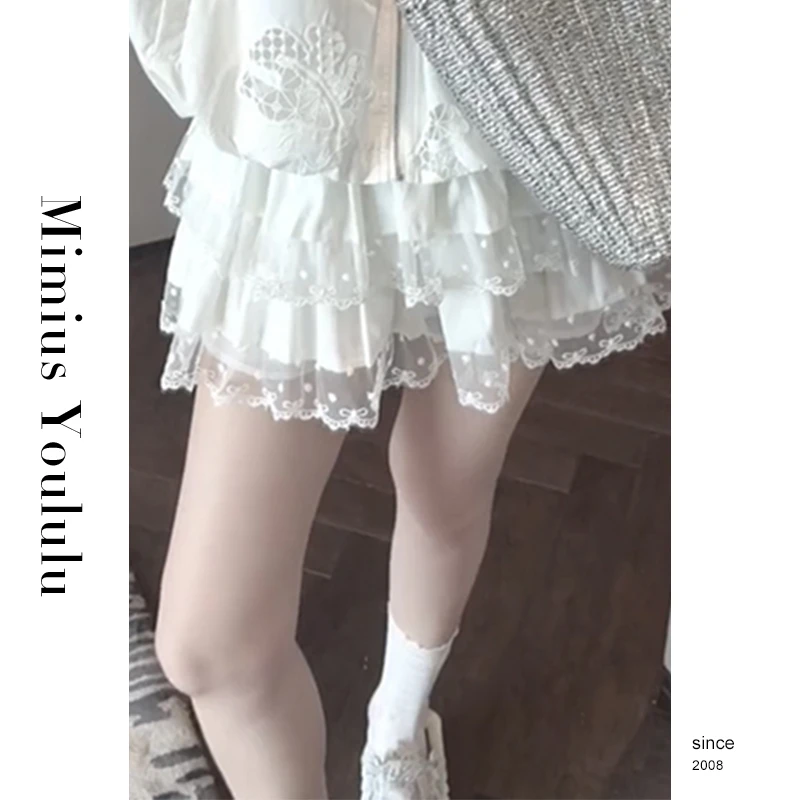 【mimius】喵喵 初恋小白裙-蕾丝花边蛋糕蓬蓬短裙裤 G03392