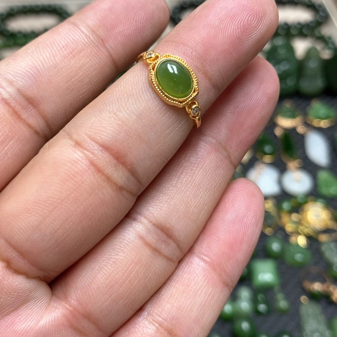 和田玉（碧玉）戒指银S925镶嵌