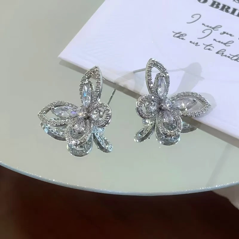 铜合金合成锆石耳饰 ES-369清冷气质温柔高级满镶蝴蝶耳饰