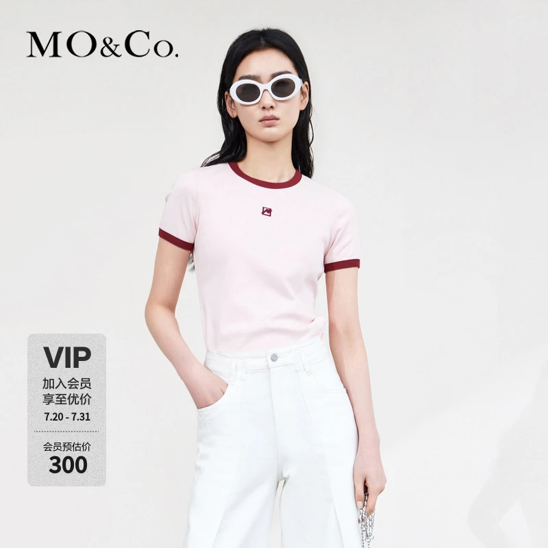 MOCO夏季原创标志撞色镶边圆领短袖T恤美式MBC2TEET03
