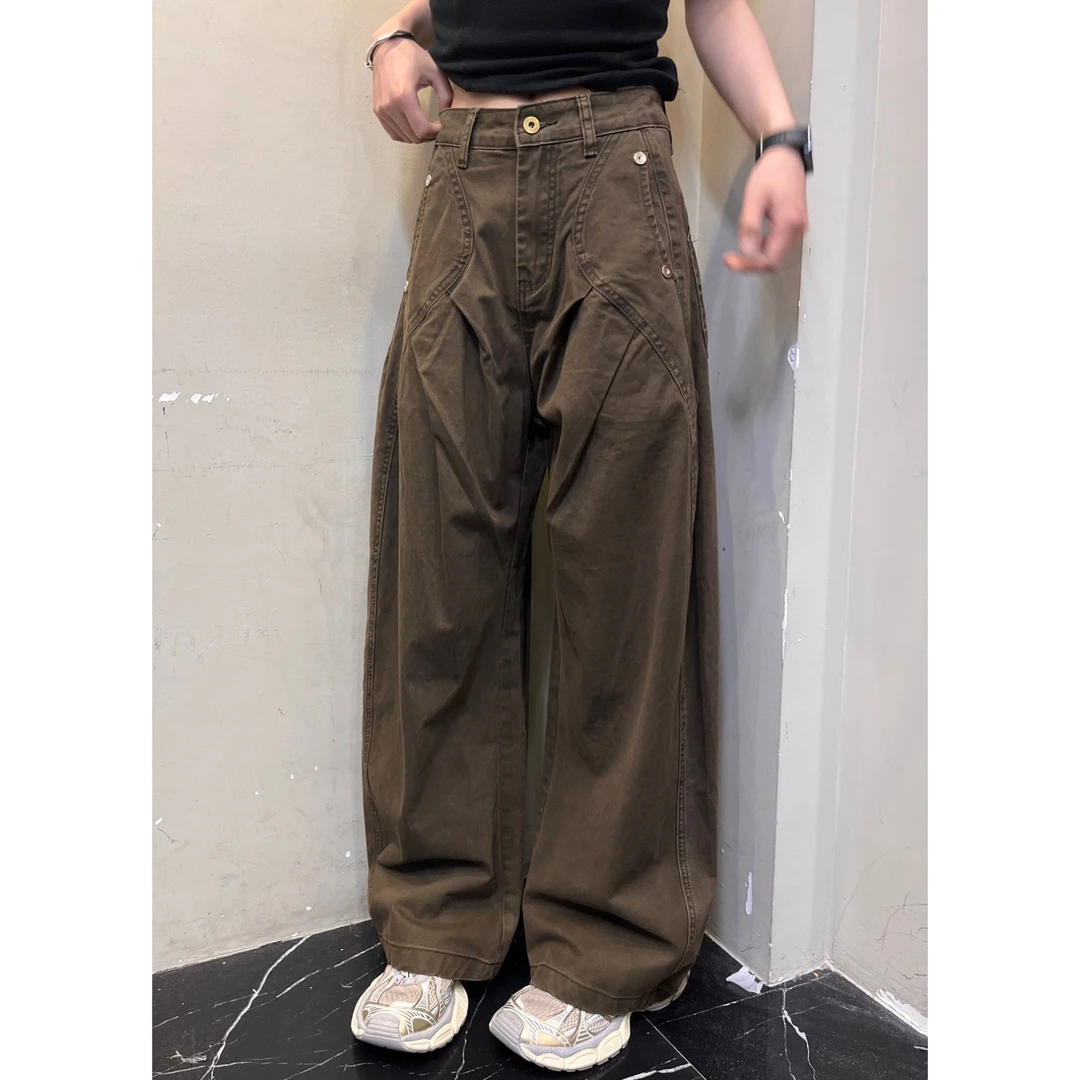 范范与凡凡【解构前卫】复古压褶设计感小众宽松直筒裤女垂感拖地裤
