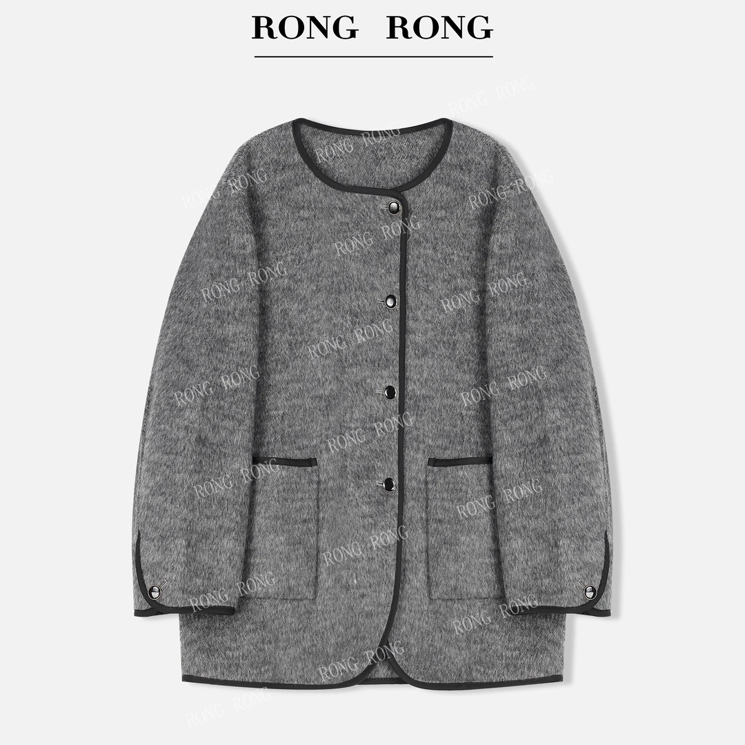 溶溶【曼城影集】RONGRONG羊毛兔绒桑蚕丝混纺双面呢短款外套R99039