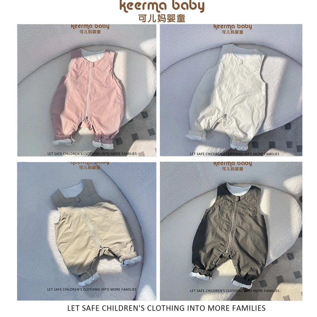 【可儿妈】儿童宝宝无袖新款时尚休闲拉链连体衣纸感皱背带裤