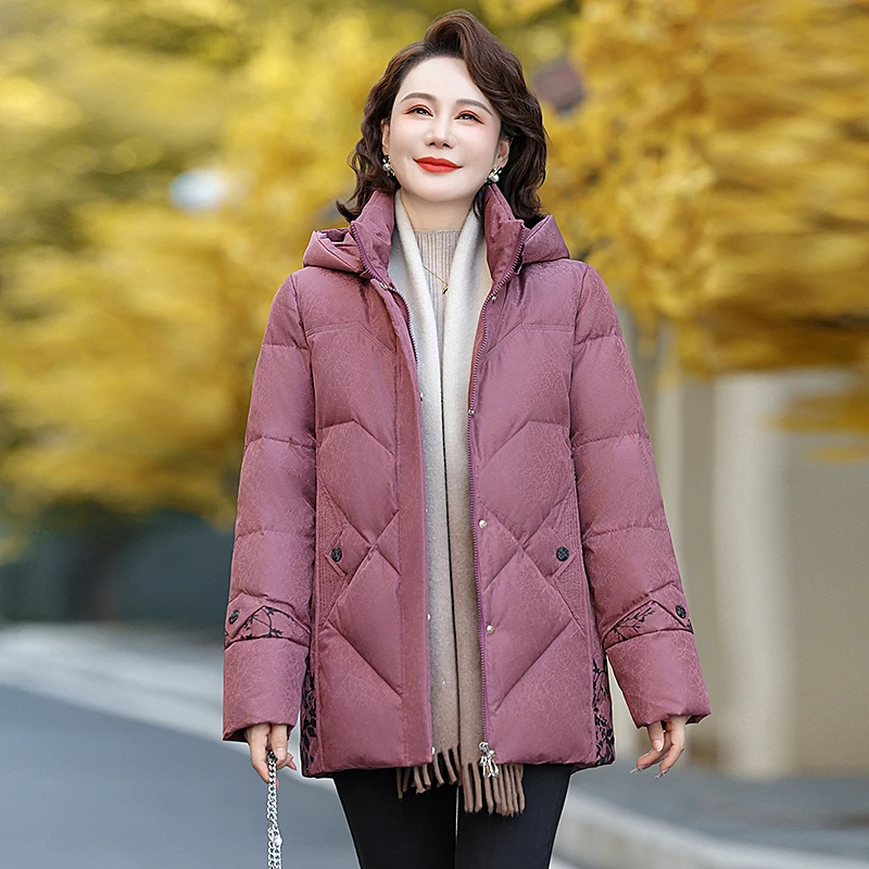 【恒源祥集团彩羊】妈妈冬季加绒羽绒服中老年加厚短款连帽外套A6