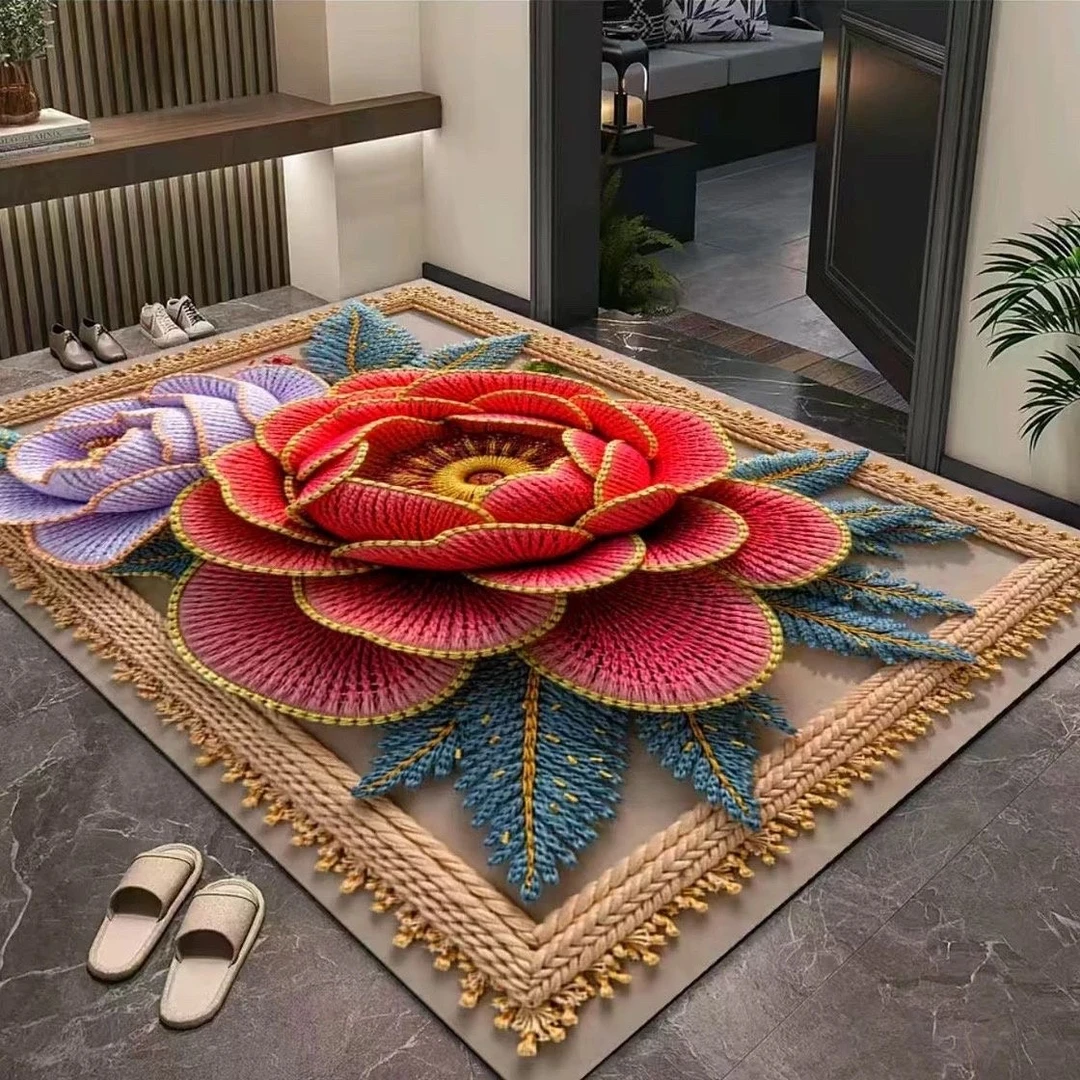 5D立体花卉家用入户门地垫脚垫吸水防滑耐脏垫子可裁剪