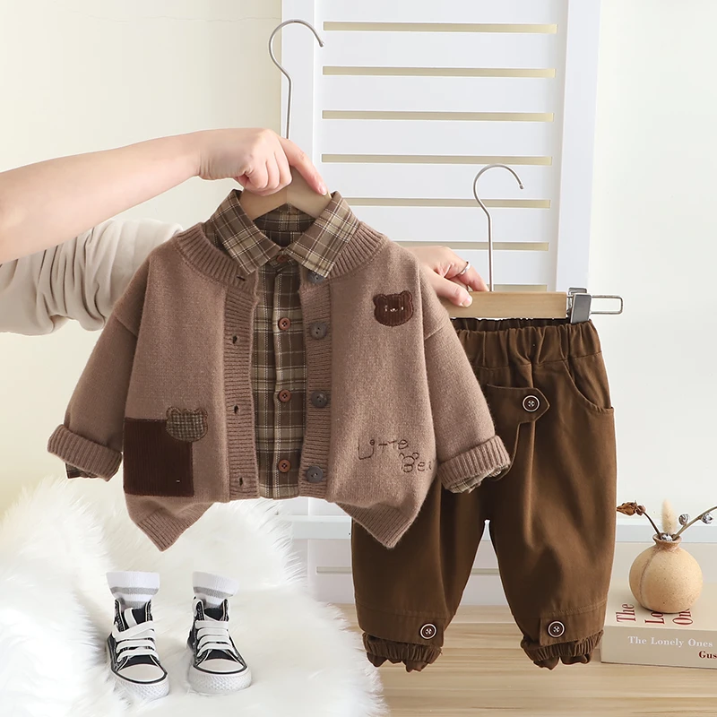 男童春秋季套装新款婴儿童男宝宝春装洋气韩版毛衣开衫三件套童装