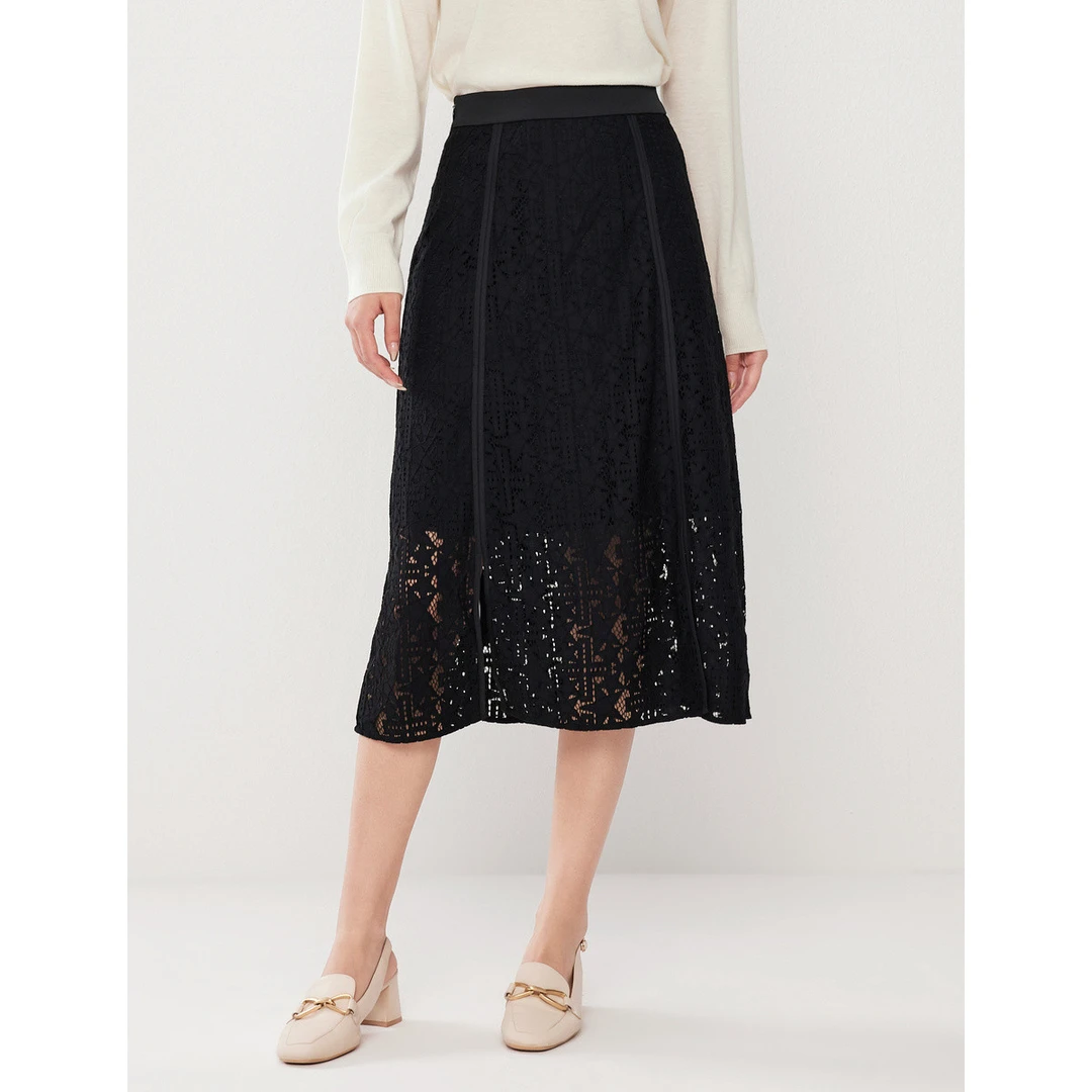 【安雅专属】蕾丝镂空高级感设计纯色时尚百搭半截裙子EW01696W0