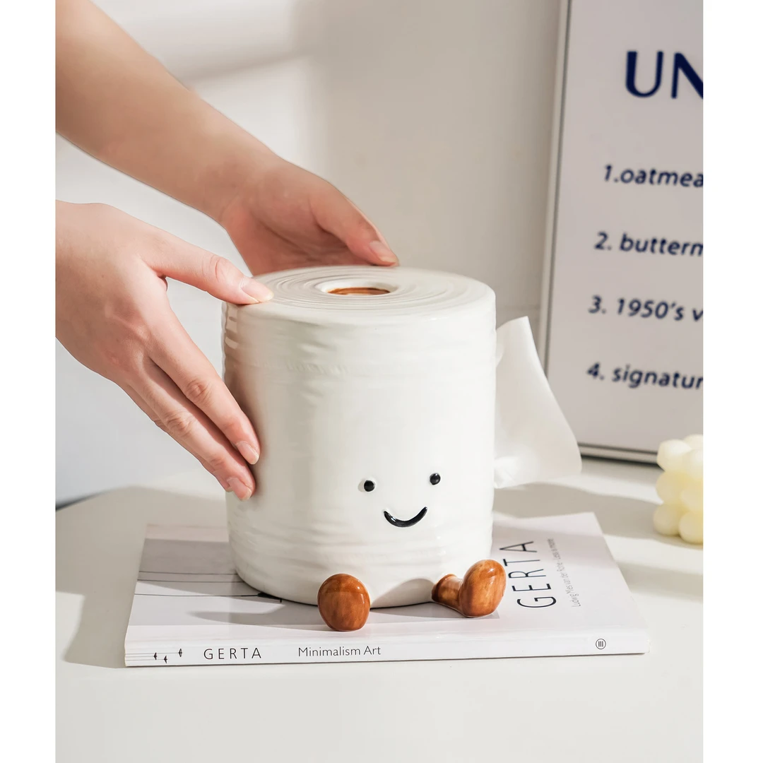 ins风可爱趣味卡通抽纸厕纸纸巾盒陶瓷高颜值卫生间客厅摆件收纳