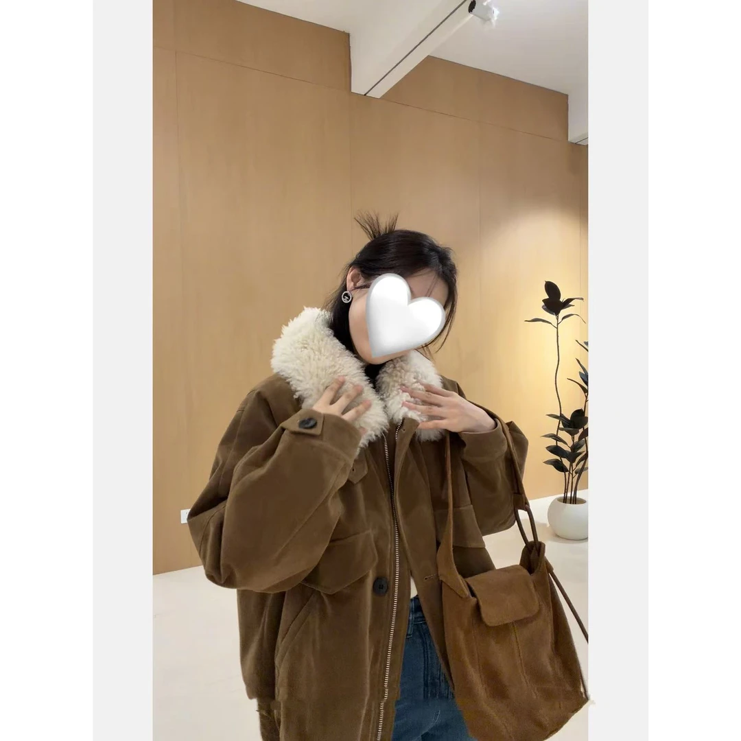 加厚冬季插肩袖牛仔做旧复古港风时尚女短款