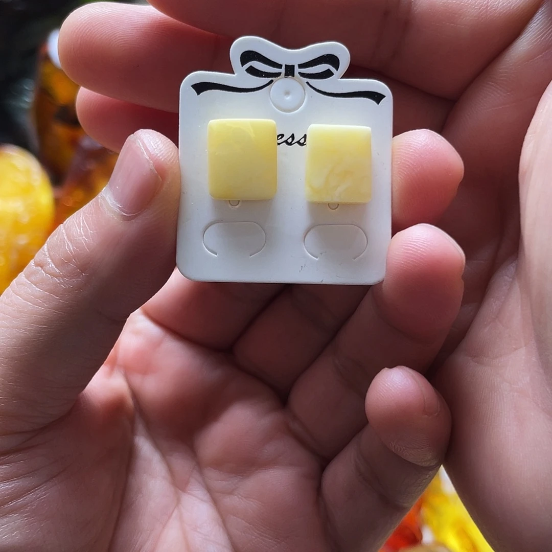 琥珀银S925镶嵌裸石耳钉