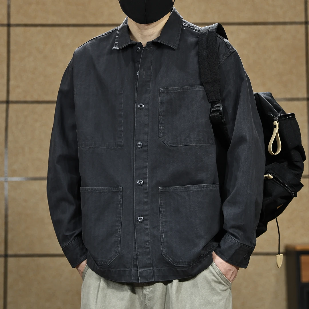美式复古纯棉工装男士长袖衬衫2025秋季宽松百搭衬衣户外休闲外套
