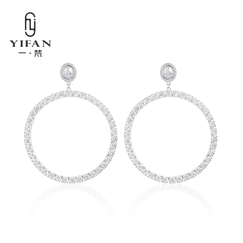 925银合成锆石耳饰 3262-时尚气质百搭精致白鸽子蛋圆钻大耳圈