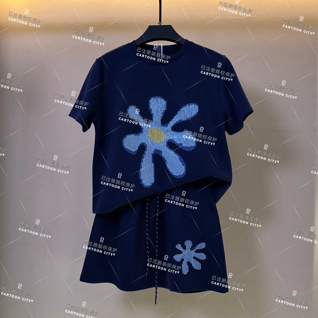 编码53 WMA-A95丨<刺绣海棠花>宽松版夏季T恤短裙休闲套装