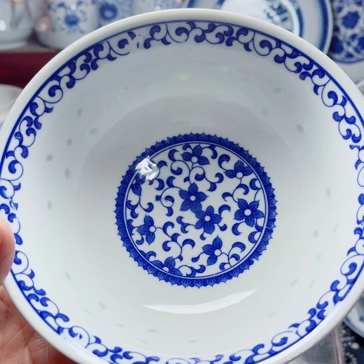 青花玲珑6寸面碗紫荆花