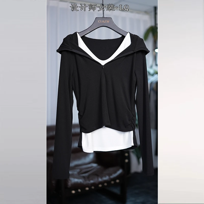 LQLINGJIE设计师款半身长裙/假两件连帽衬衣套装07009
