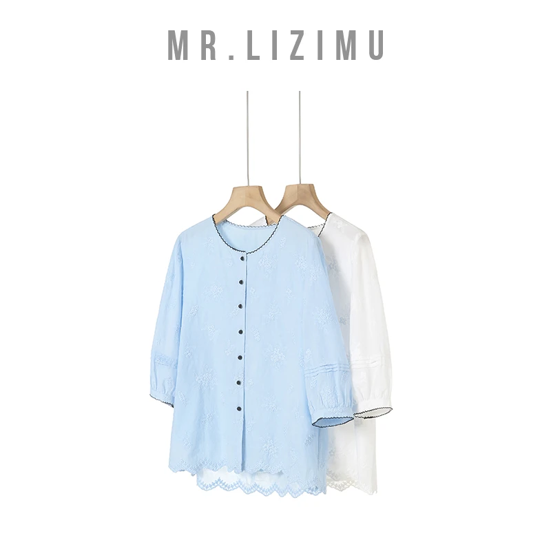 李子木先生新款花边圆领文艺设计感T恤法式夏季衬衫「夏上新」D6726