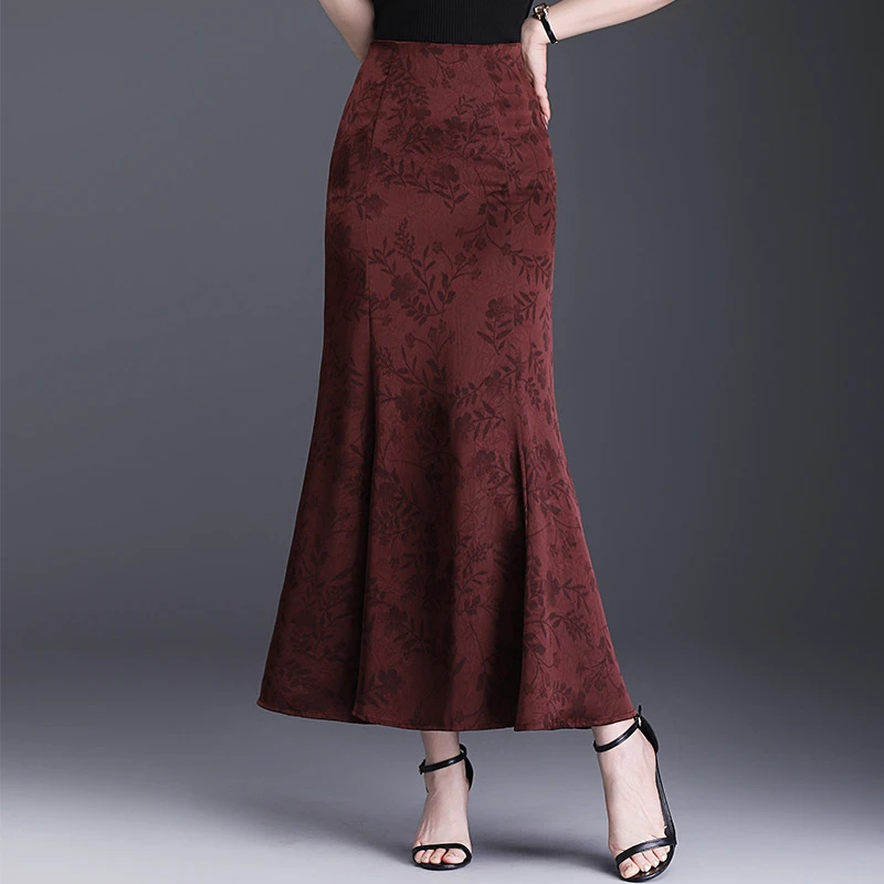 气质优雅2025春秋新款高腰显瘦包臀垂感缎面鱼尾裙半身裙