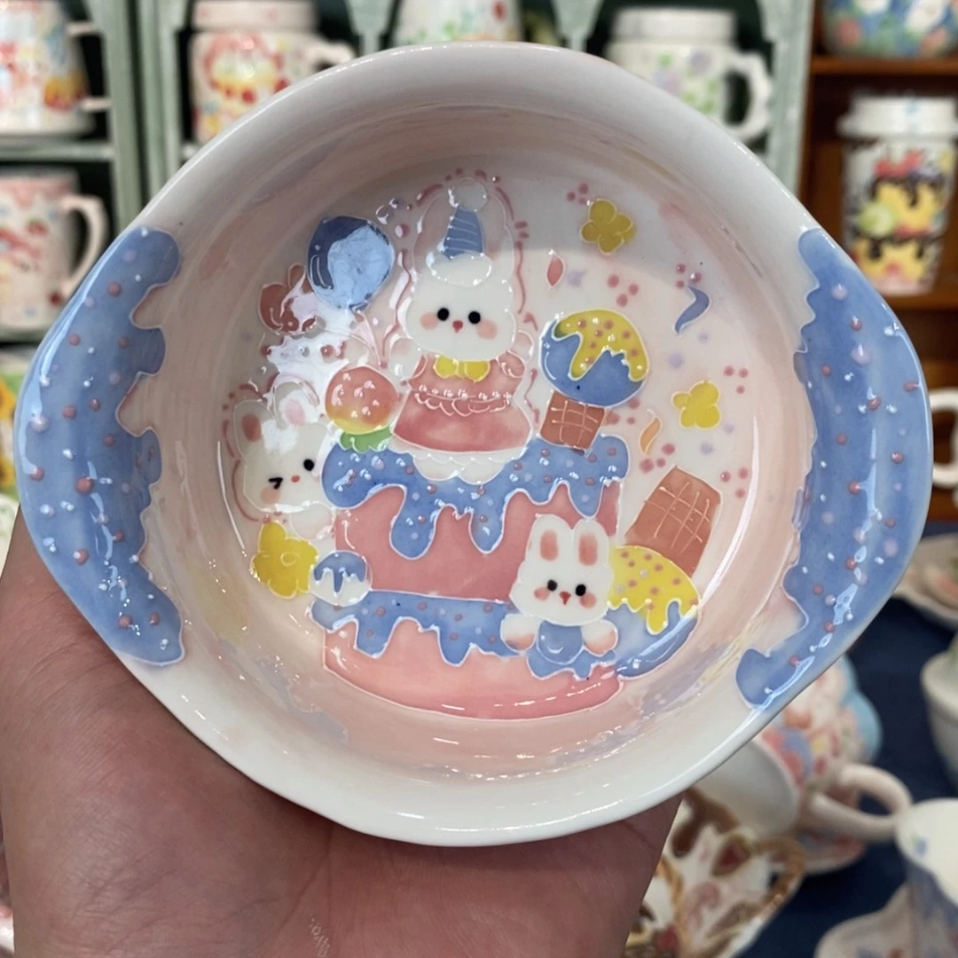 满***满瓷片蛋糕兔子米饭碗