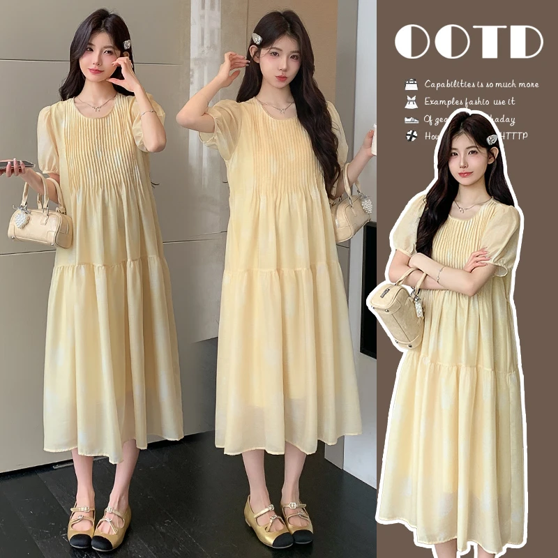 【甜甜圈】夏季宽松百搭高级感时尚中长款短袖连衣裙