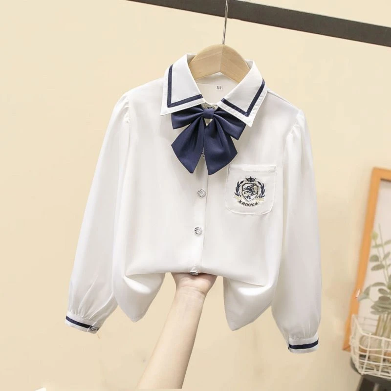 女童翻领衬衫2025新款春秋洋气学生女孩秋装中大童上衣学院风衬衣