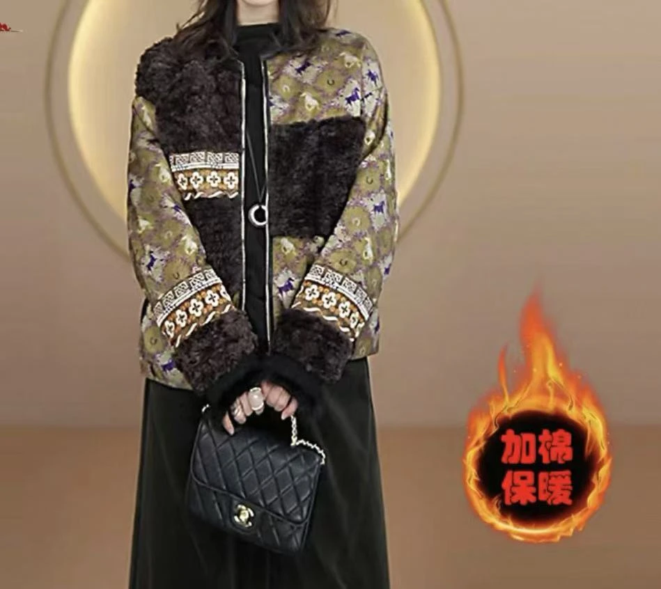 暮色古堡~新中式国风复古印花织锦提花蚕丝棉外套JS02