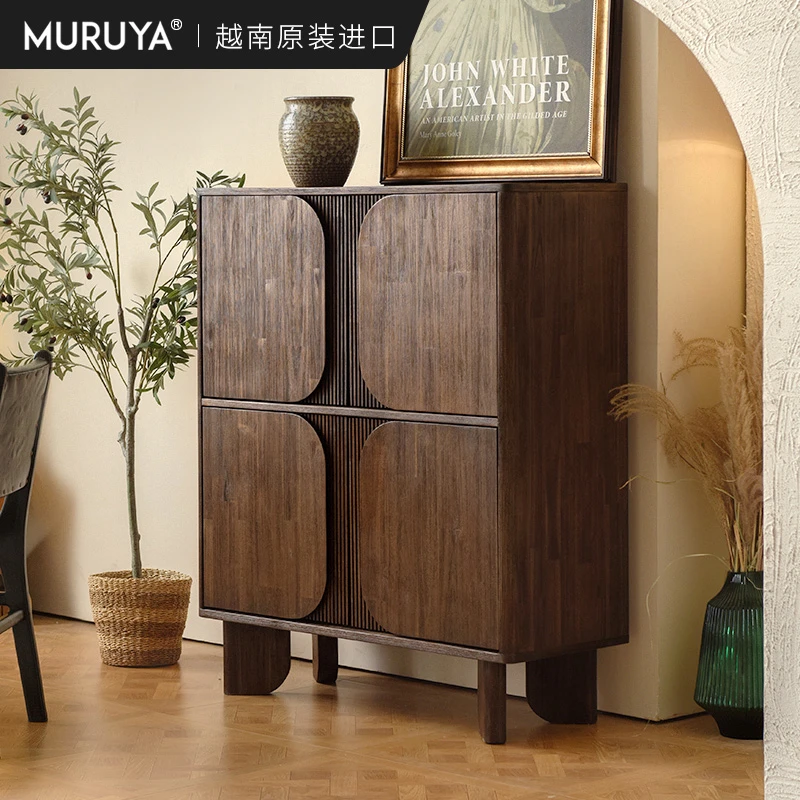 慕芮雅复古实木餐边柜客厅卧室家用收纳柜小户型茶水柜中古高柜
