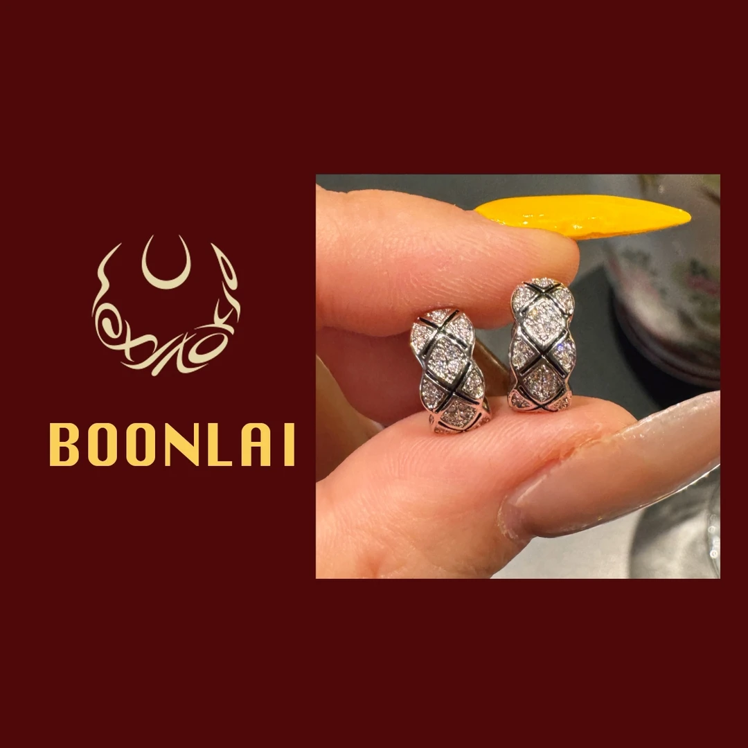 铜合金锆石耳饰 Boonlai 金属菱形密镶满钻耳环4178