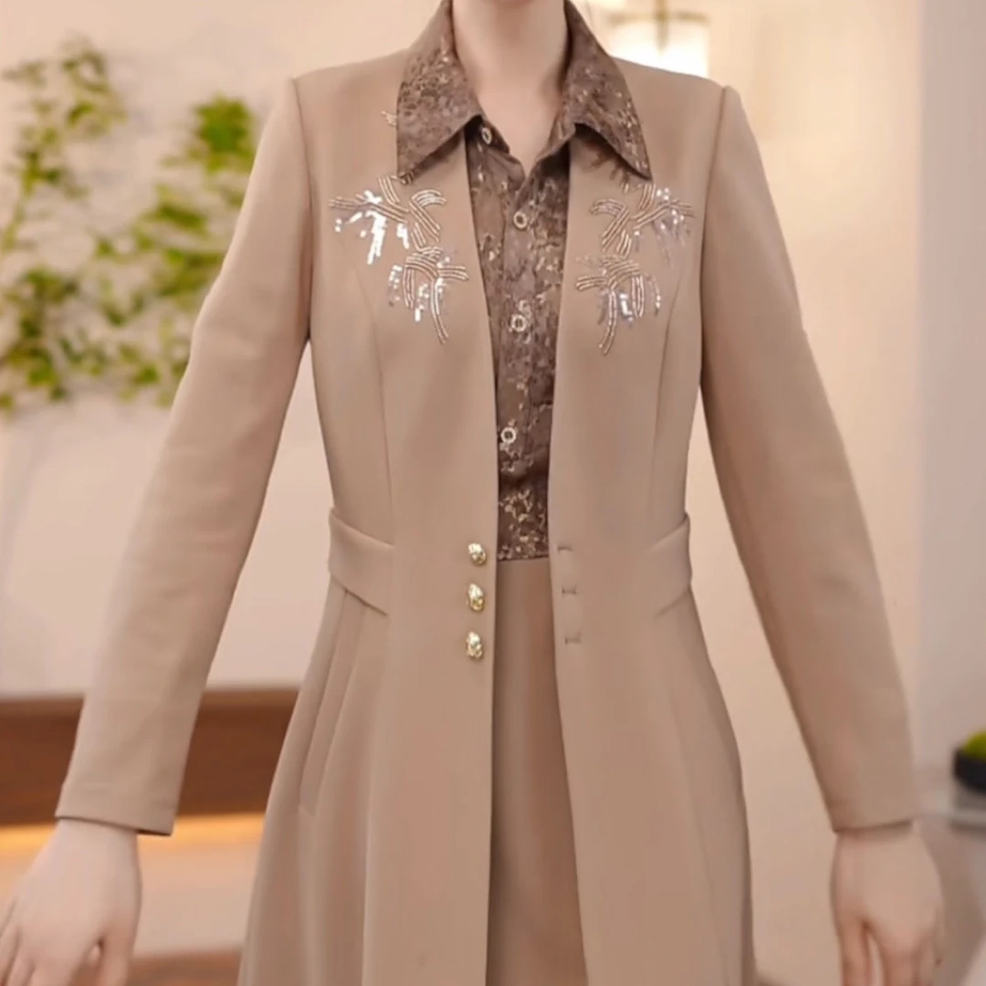 高级斜纹梭织精纺高档气质风衣套装2025秋季轻奢贵气新款减龄套装