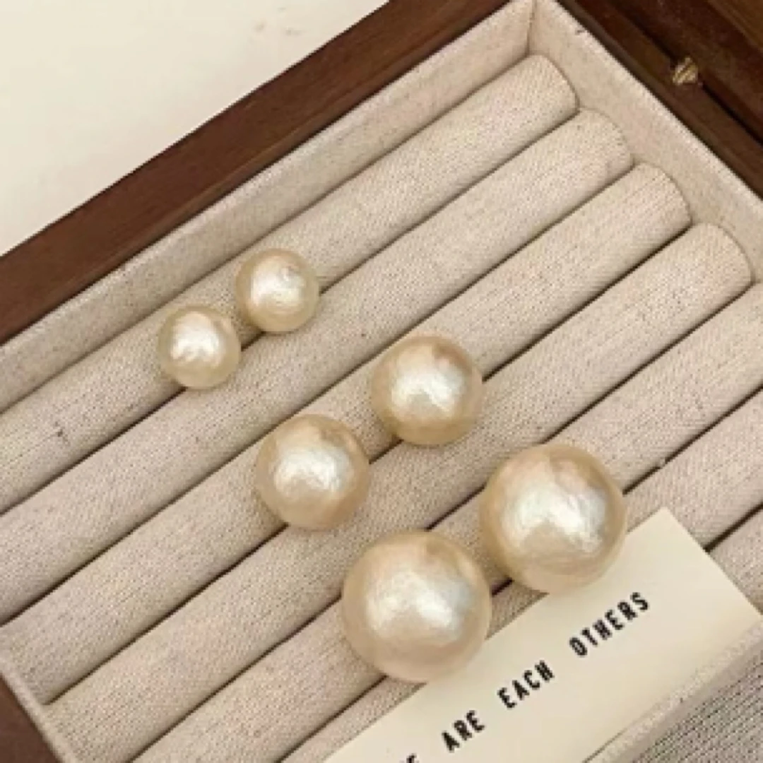 气质小众赫本风棉花珠耳钉法式耳环明星同款耳环