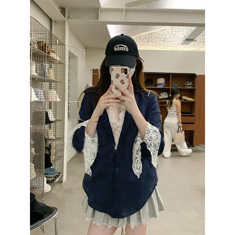 秋季新款轻熟风气质蕾丝内搭打底上衣宽松显瘦百搭小众长袖衬衫女