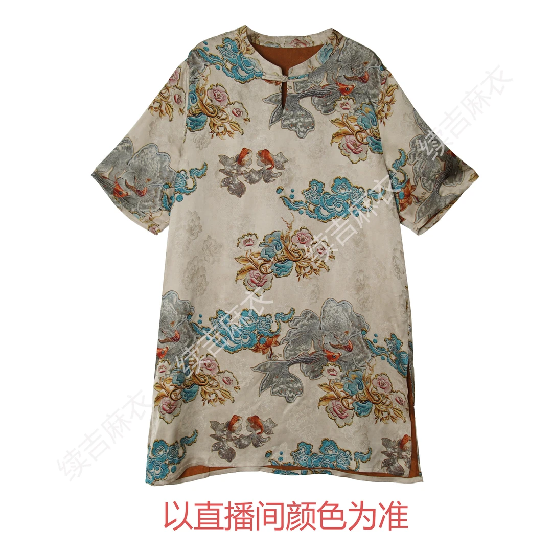 夏-续吉麻衣25-1322【鲤跃龙门】气质盘扣宽松印花国风大袍子