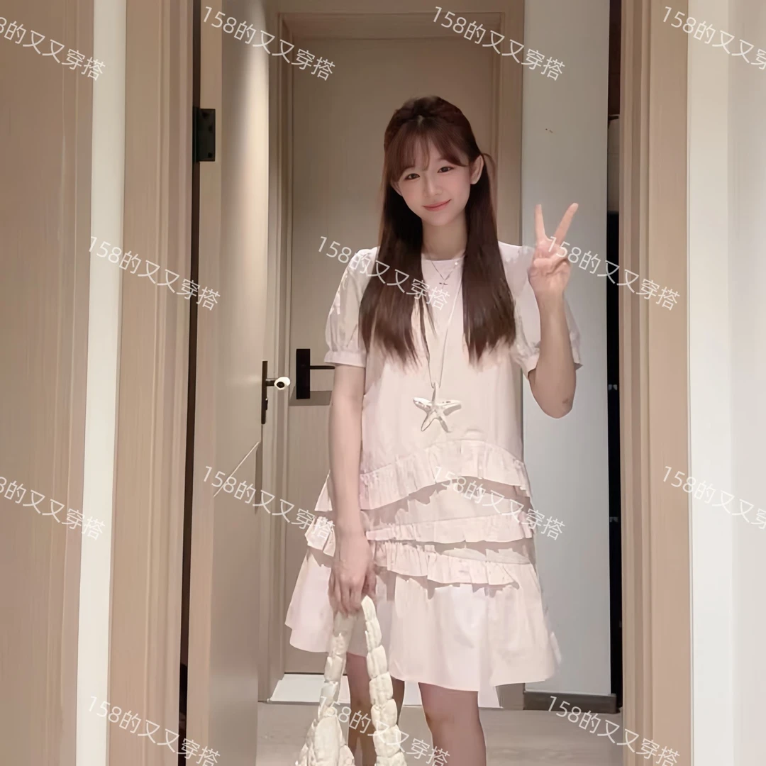 2025夏季新款时尚设计感粉色花边背心连衣裙