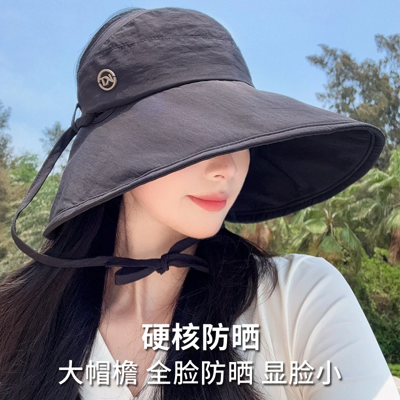 遮阳帽女夏季半空顶防紫外线大帽檐防晒帽骑行可扎马尾速干太阳帽